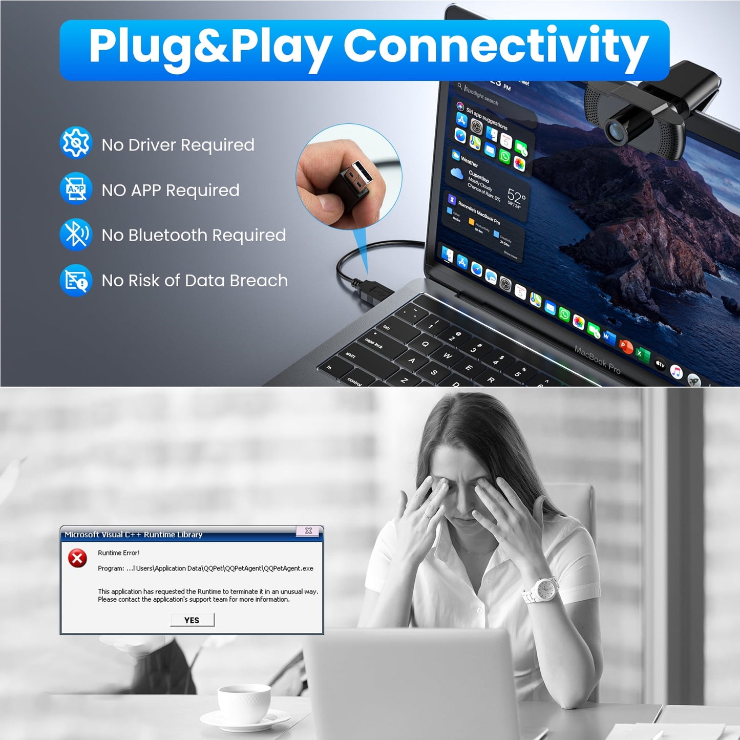 4K Webcam for PC Ultra HD 8MP Sensor, Plug and Play USB Camera with Noise-Canceling Mic for Streaming/Meetings/Gaming, Black