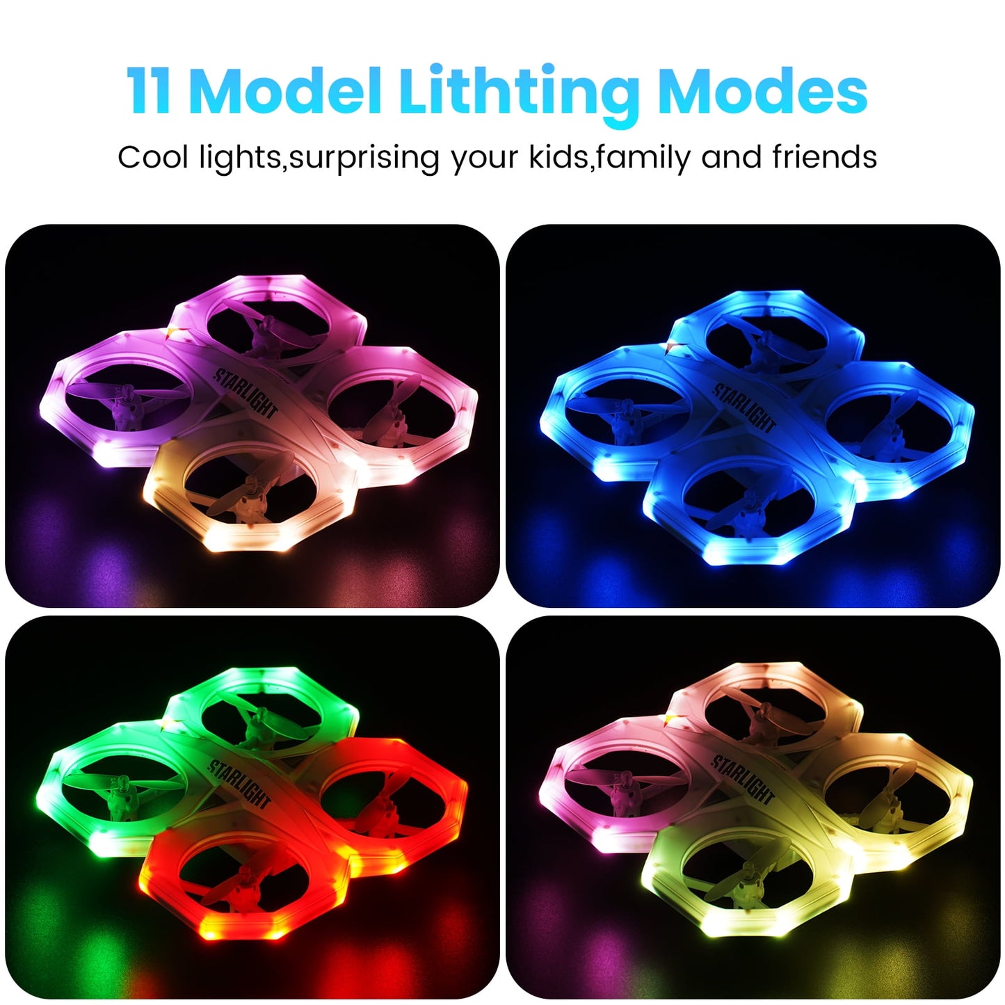 Mini RC Drone for Kids with 11 Light Modes,Drone with Remote Control, LED Quadcopter for Beginners Altitude Hold, Auto Hovering, 3D Flip, Headless Mode, White