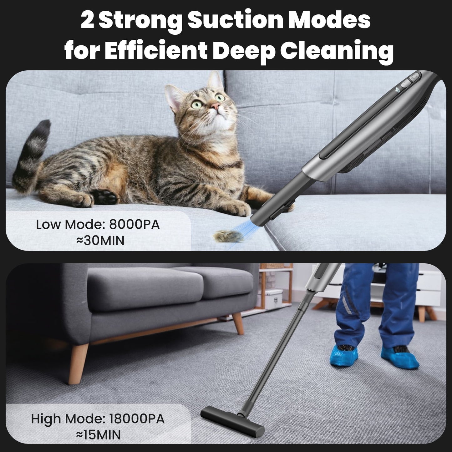 Handheld Vacuum Cleaner Cordless 18000PA 7500mAh Portable Rechargeable Car Vacuum with 2 Suction Modes High Power Mini Vacuum Cleaner for Car,Home,Kitchen,Office