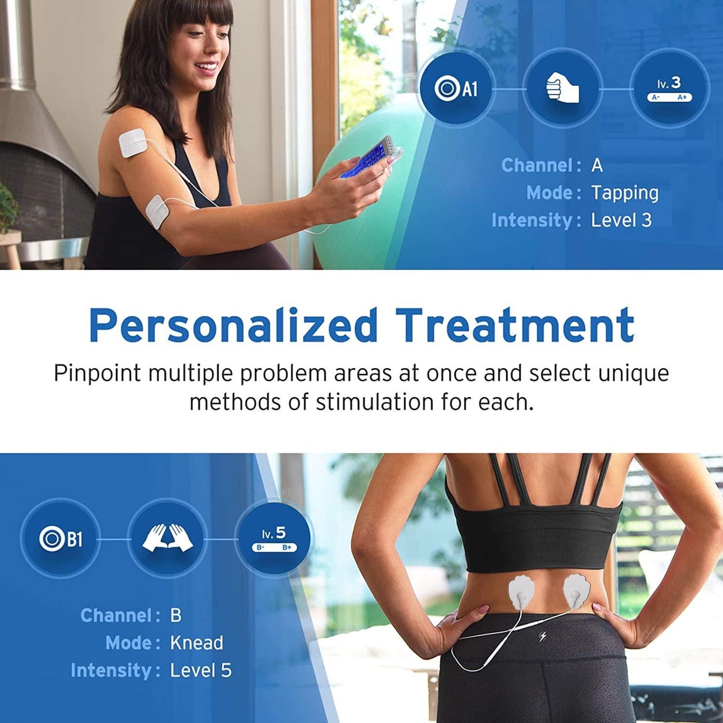 3-in-1 TENS Unit Rechargeable Muscle Stimulator 36 Modes EMS Dual Channel with 10 Reusable Electrode Pads for Back Neck Pain Muscle Therapy Pain Management Pulse Massager