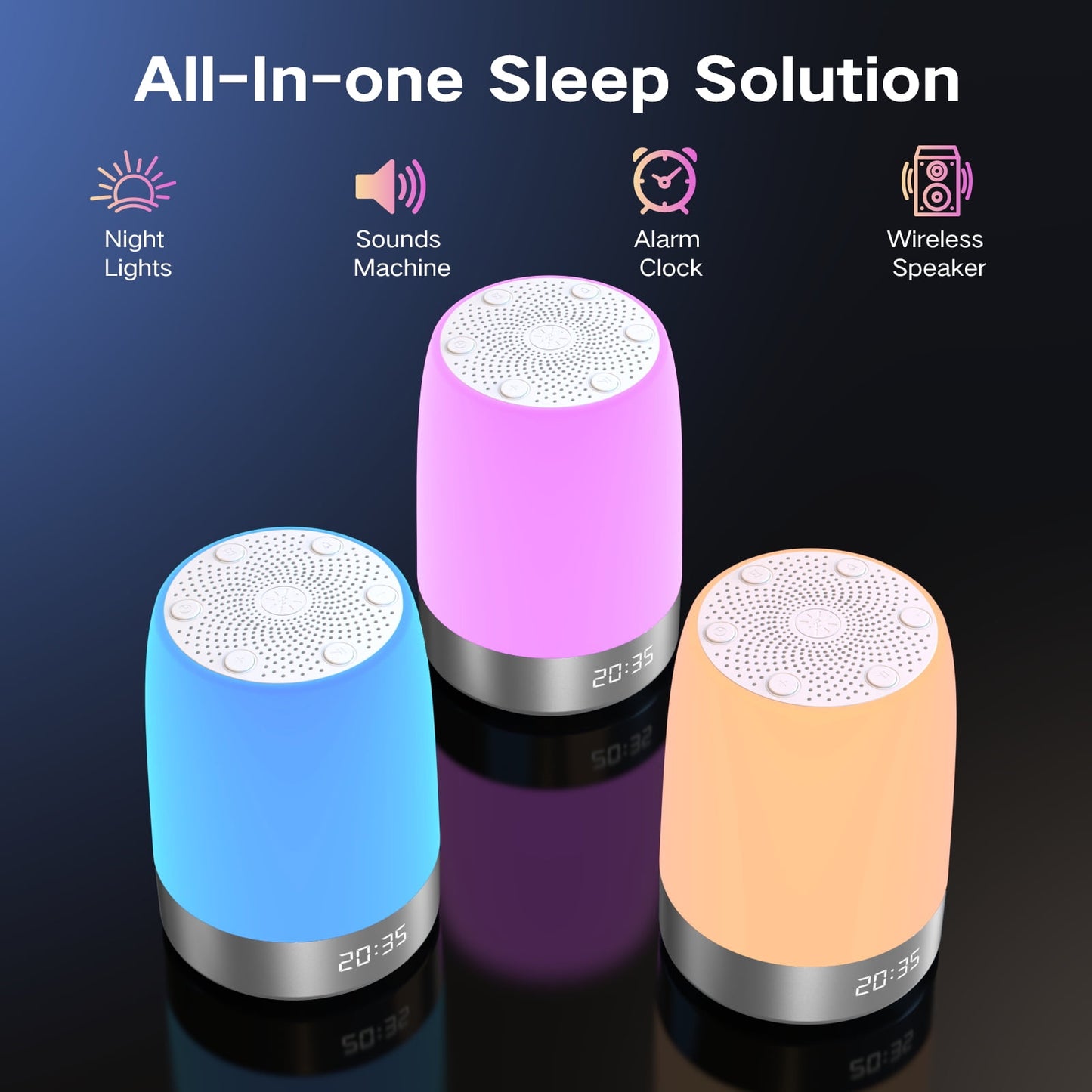 White Noise Machine with Night Light& Alarm Clock – 32 Soothing Sounds, Smart App Control, Timer & Memory, Portable Sleep Sound Machine for Baby, Adults & Travel