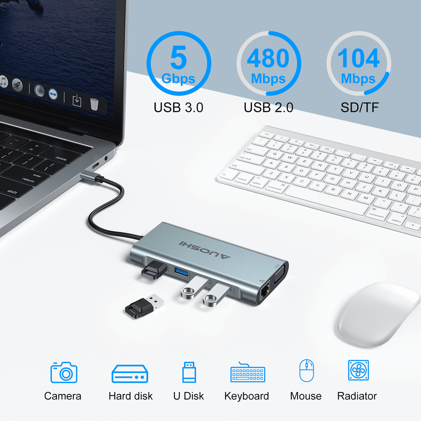 I Docking Station for Laptop, 11-in-1 USB C Hub with Dual Monitor, 4K HDMI-Compatible, VGA, USB 3.0/2.0, 100W PD Charging, SD/TF, Ethernet, Audio for MacBook/Dell/HP