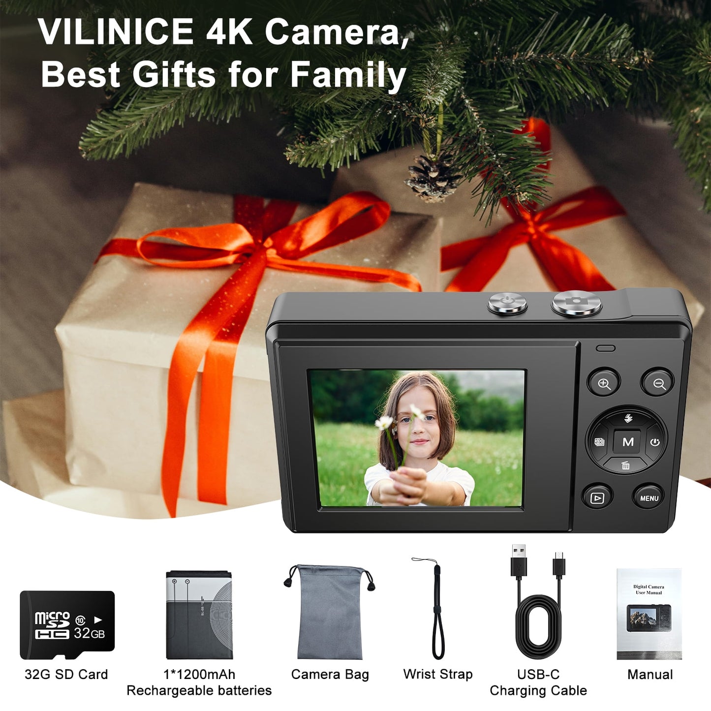 AC06F Digital Camera, 48MP CMOS Sensor, 16x Zoom, with 32GB SD Card, Black, 1 (New)