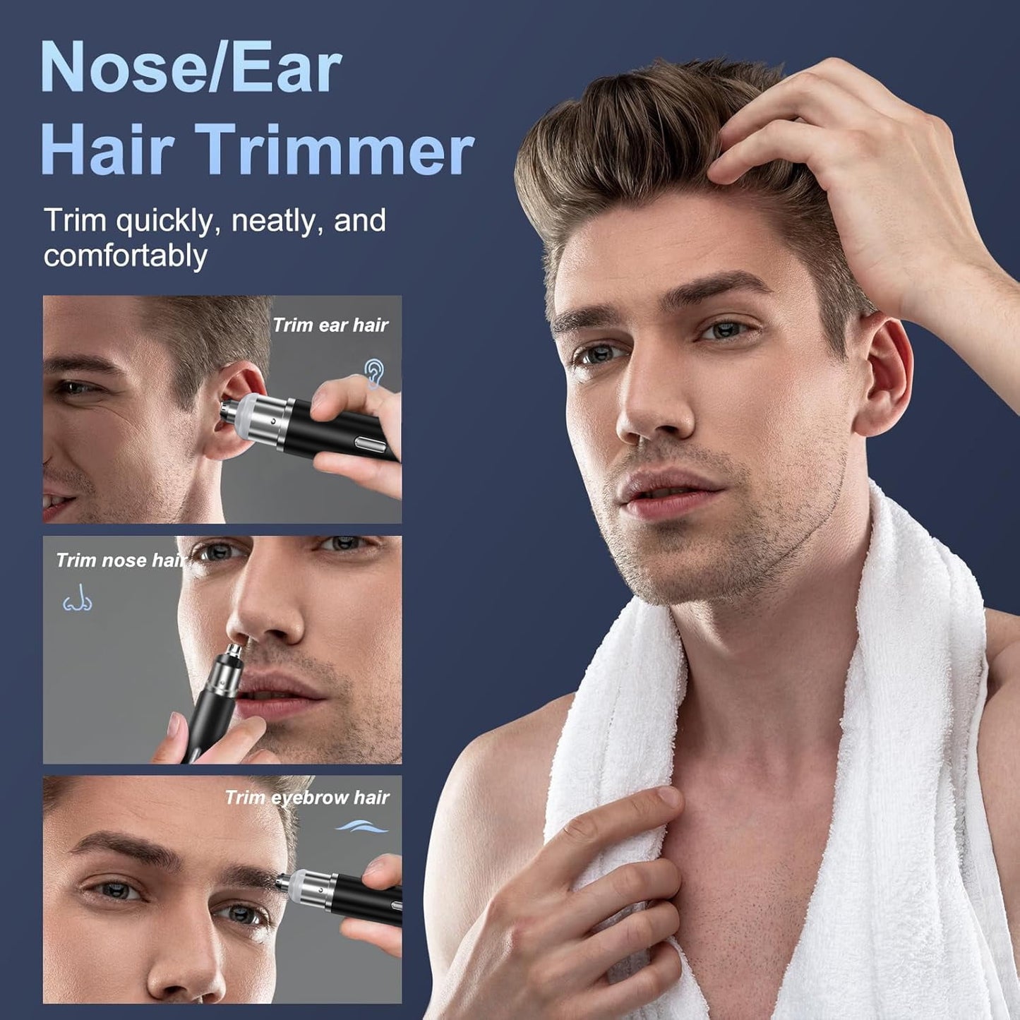 Nose Hair Trimmer for Men Women, Professional Painless USB Rechargeable Ear Nose Beard Hair Remover, 3 Cutter Head