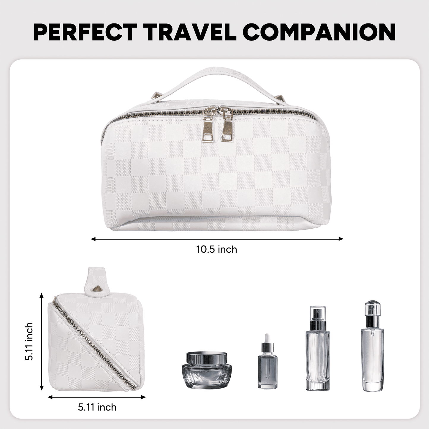 Travel Makeup Bag,Large Capacity Cosmetic Bags for Women,Waterproof Portable Pouch Open Flat Toiletry Bag Make up Organizer with Divider and Handle，White